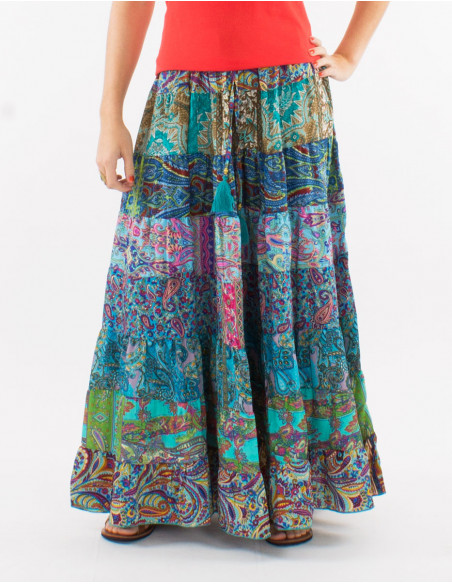 Jupe longue polyester 8 volants sari assortis