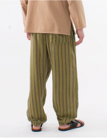 Mixed striped cotton trousers with 2 pockets elastic belt