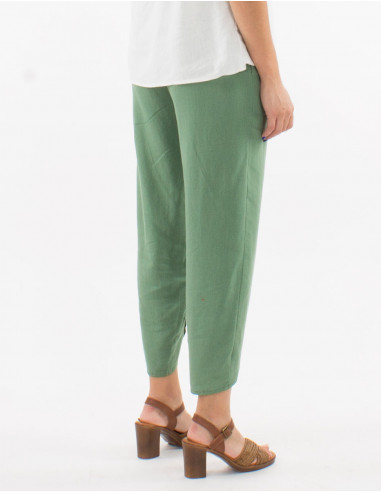 54% linen 46% viscose pants with 2 pockets and elastic belt