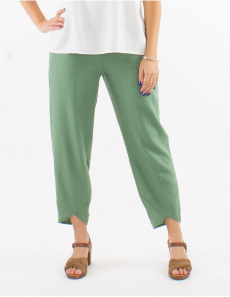 54% linen 46% viscose pants with 2 pockets and elastic belt