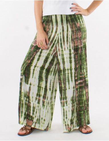 Viscose tie and dye pants with half elastic belt