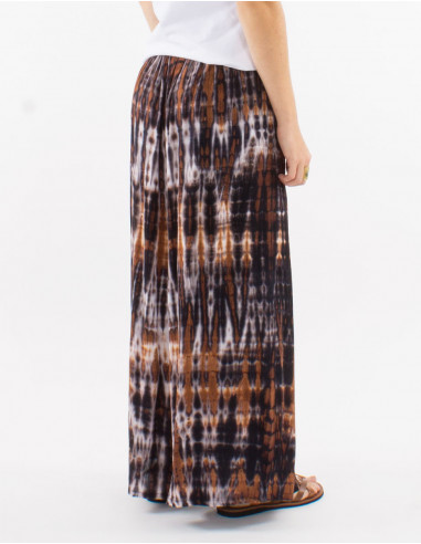 Viscose tie and dye pants with half elastic belt