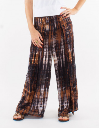 Viscose tie and dye pants with half elastic belt