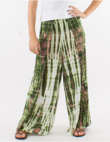 Viscose tie and dye pants with half elastic belt