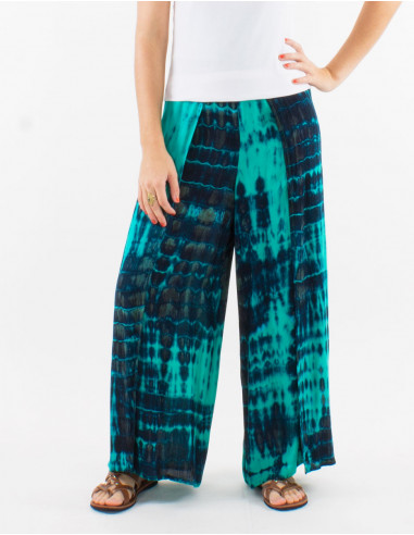 Viscose tie and dye pants with half elastic belt