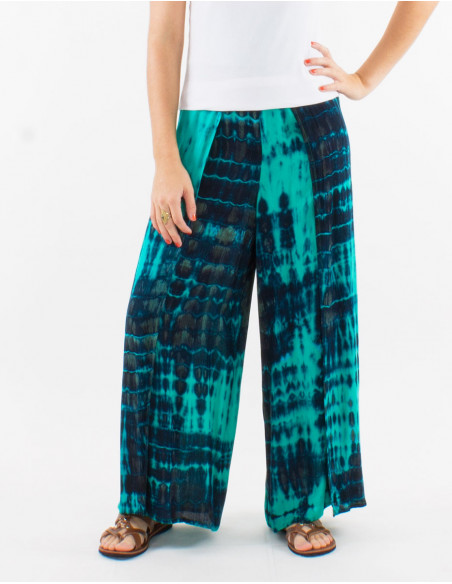 Viscose tie and dye pants with half elastic belt