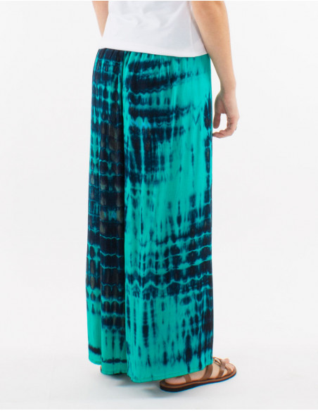 Viscose tie and dye pants with half elastic belt