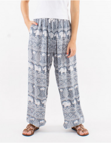 Pantalon viscose éléphant aladin imprimé Bali Trunk