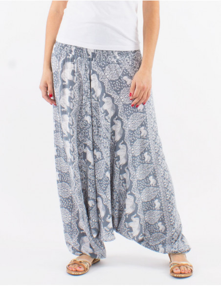 Viscose 3 in 1 elephant harem pants with "bali trunk" print