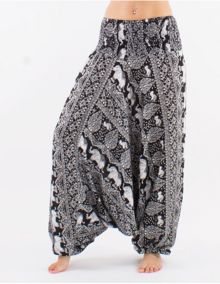Viscose 3 in 1 elephant harem pants with "bali trunk" print