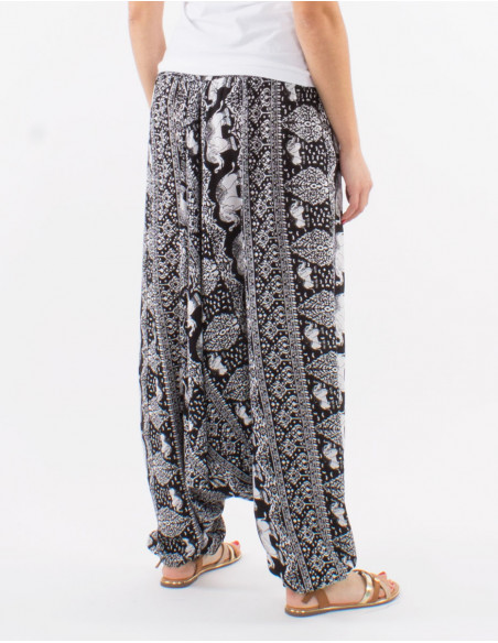 Viscose 3 in 1 elephant harem pants with "bali trunk" print
