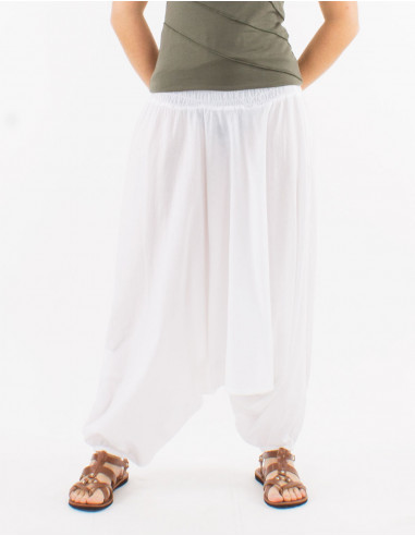 Sarouel coton fin uni avec poches taille élastique