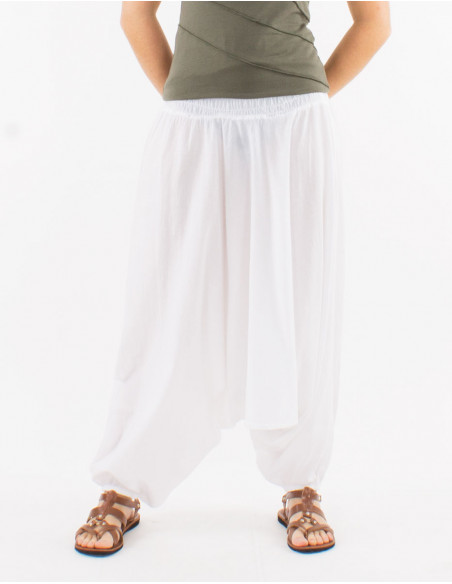 Sarouel coton fin uni avec poches taille élastique