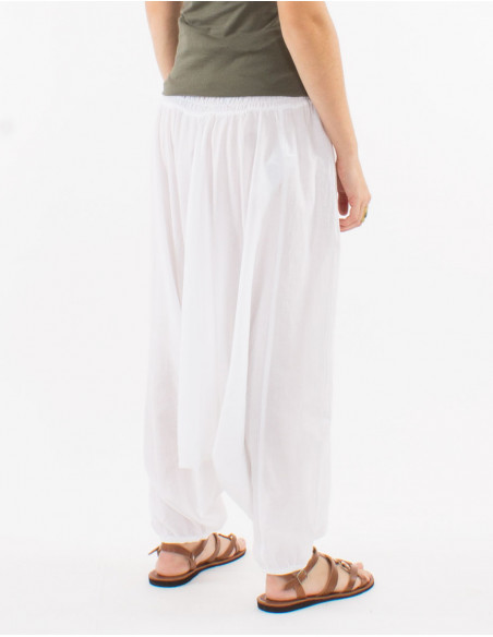 Sarouel coton fin uni avec poches taille élastique