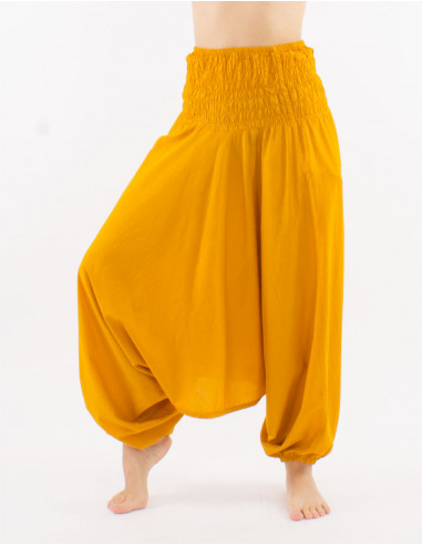 Cotton thin and plain harem pants with pockets
