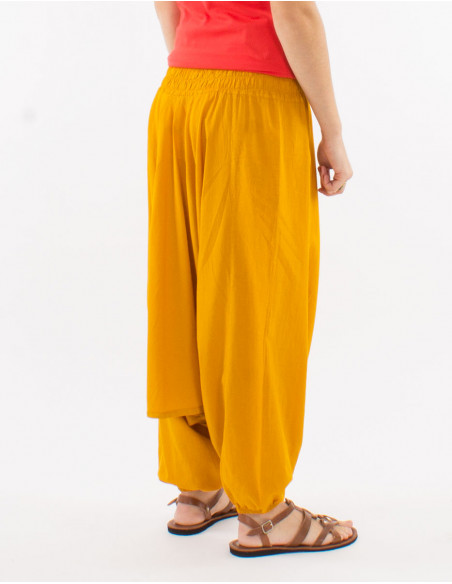 Sarouel coton fin uni avec poches taille élastique