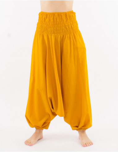 Sarouel coton fin uni avec poches taille élastique