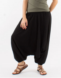 Sarouel coton fin uni avec poches taille élastique 2