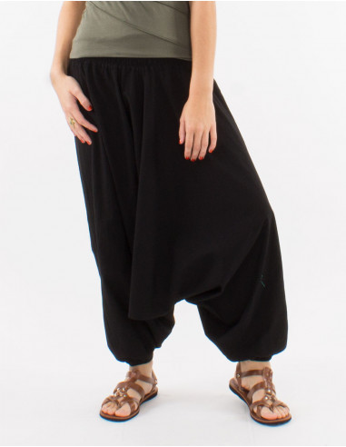 Sarouel coton fin uni avec poches taille élastique