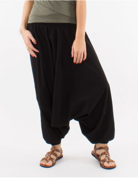 Sarouel coton fin uni avec poches taille élastique