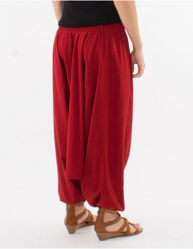 Sarouel coton fin uni avec poches taille élastique