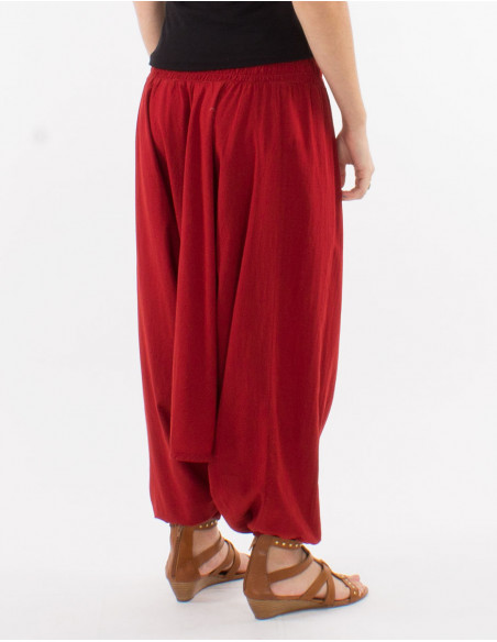 Sarouel coton fin uni avec poches taille élastique