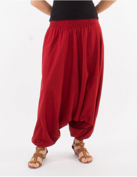 Sarouel coton fin uni avec poches taille élastique