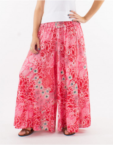 Large polyester pants and "boheme argente" print