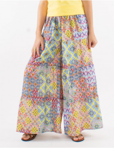 Pantalon large polyester imprimé mozaique