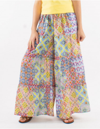 Large polyester print mozaique pants