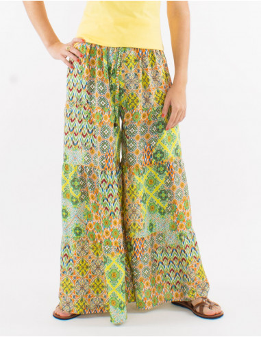 Large polyester print mozaique pants