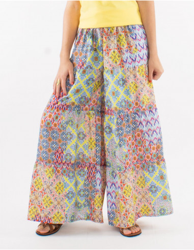 Large polyester print mozaique pants