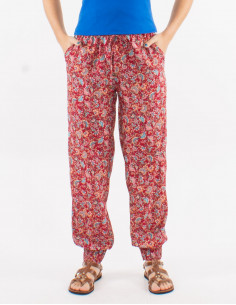 Polyester elastic belt pants with smocked bottom and "floral" print 2