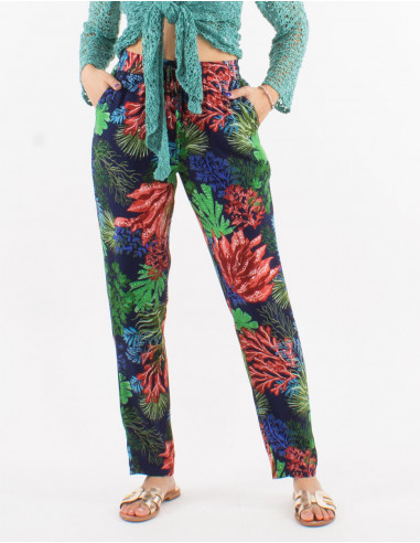 Viscose pants with "oceanique" print