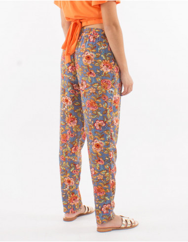 Viscose pants with elastic belt and "agra" print
