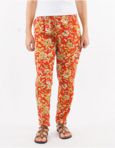 Viscose pants with elastic belt and "agra" print