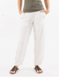 70% viscose 30% linen plain pants with elastic belt 2