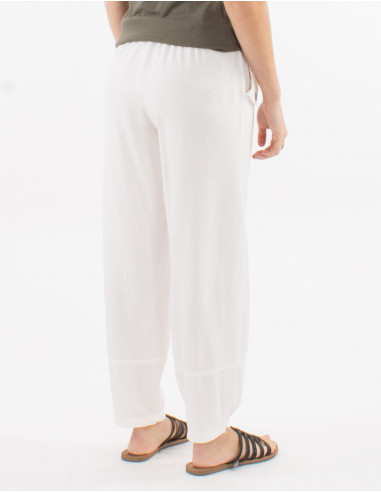 70% viscose 30% linen plain pants with elastic belt