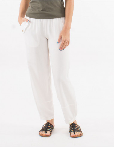 70% viscose 30% linen plain pants with elastic belt