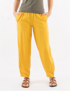 70% viscose 30% linen plain pants with elastic belt 2