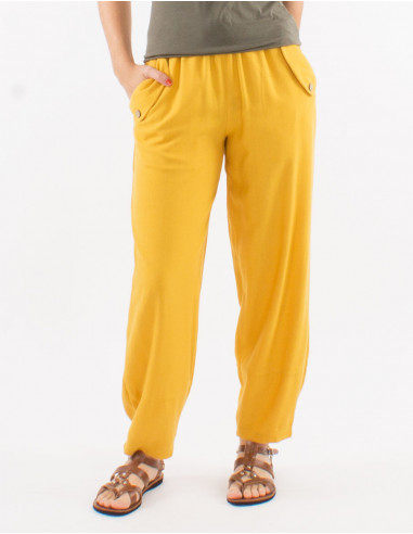 70% viscose 30% linen plain pants with elastic belt