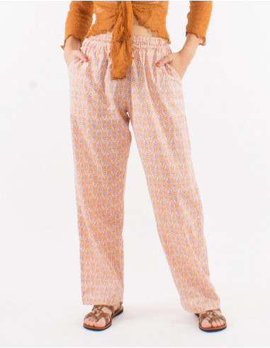 Pantalon coton coupe droite ceinture élastique imprimé Lucknow