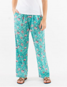 Cotton straight cut pants with elastic belt and "udai" print 2