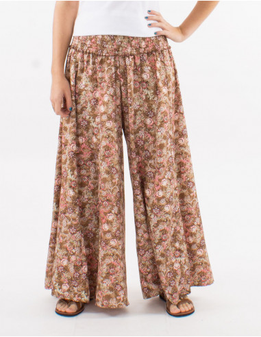 Large polyester pants with elastic belt and "surat" print