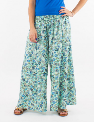 Large polyester pants with elastic belt and "surat" print