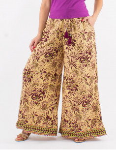 Polyester elastic back belt pants and "palma" print