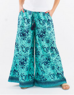 Polyester elastic back belt pants and "palma" print 2