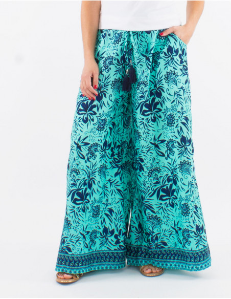 Pantalon polyester ceinture dos élastique imprimé Palma