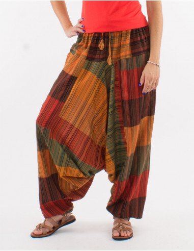Cotton striped harem pants with pockets on the sides and elastic belt