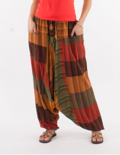 Cotton striped harem pants with pockets on the sides and elastic belt 2
